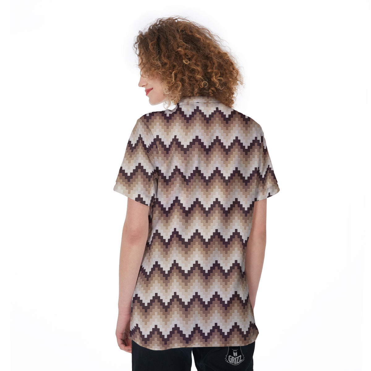 Zigzag Pixel Print Pattern Women's Golf Shirts-grizzshop