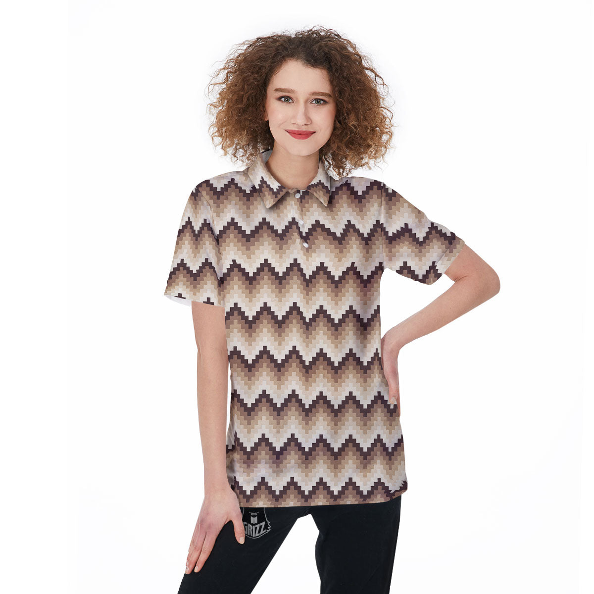 Zigzag Pixel Print Pattern Women's Golf Shirts-grizzshop