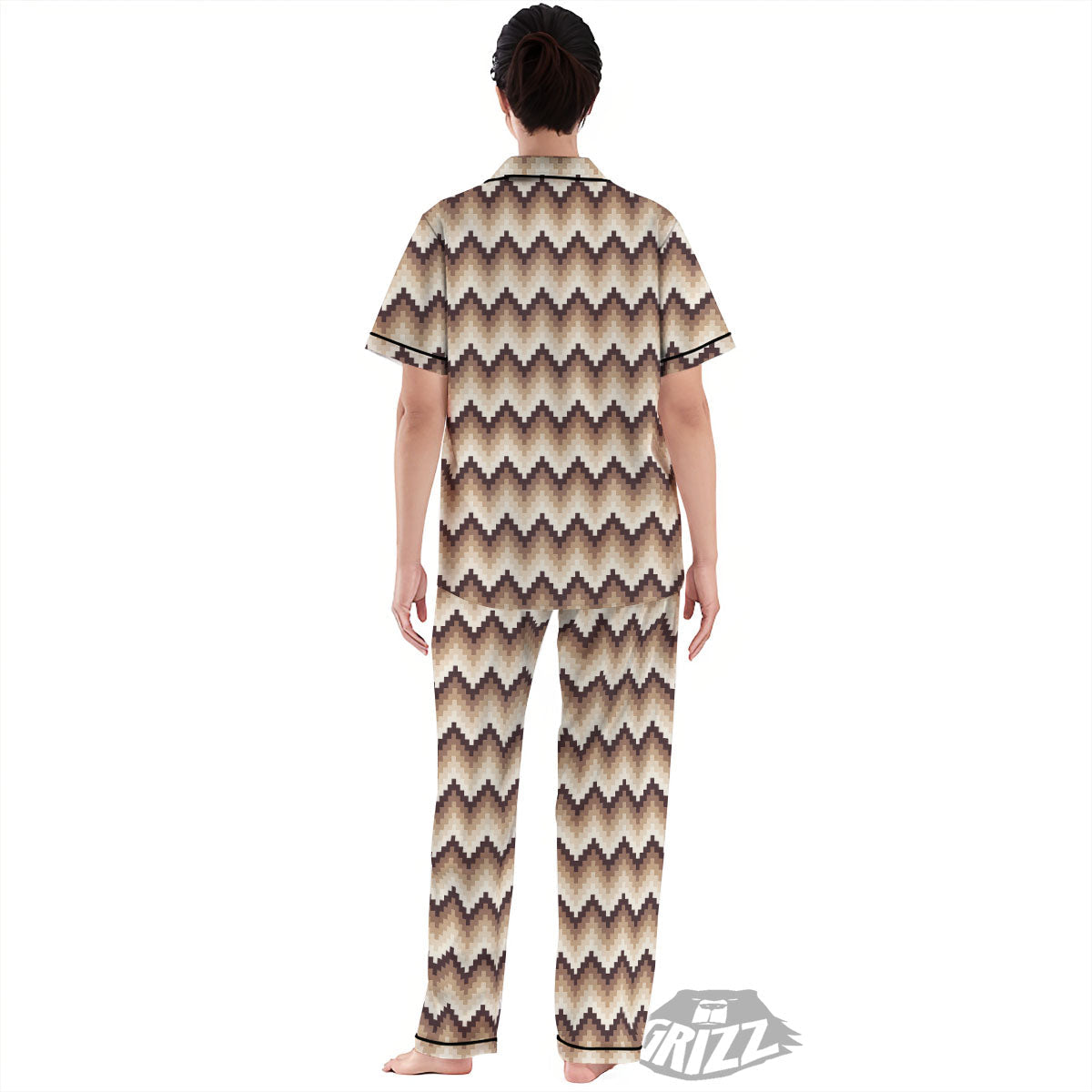 Zigzag Pixel Print Pattern Women's Pajamas Set-grizzshop