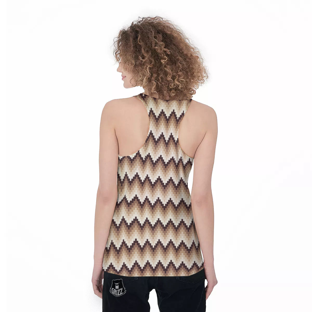 Zigzag Pixel Print Pattern Women's Racerback Tank Top-grizzshop