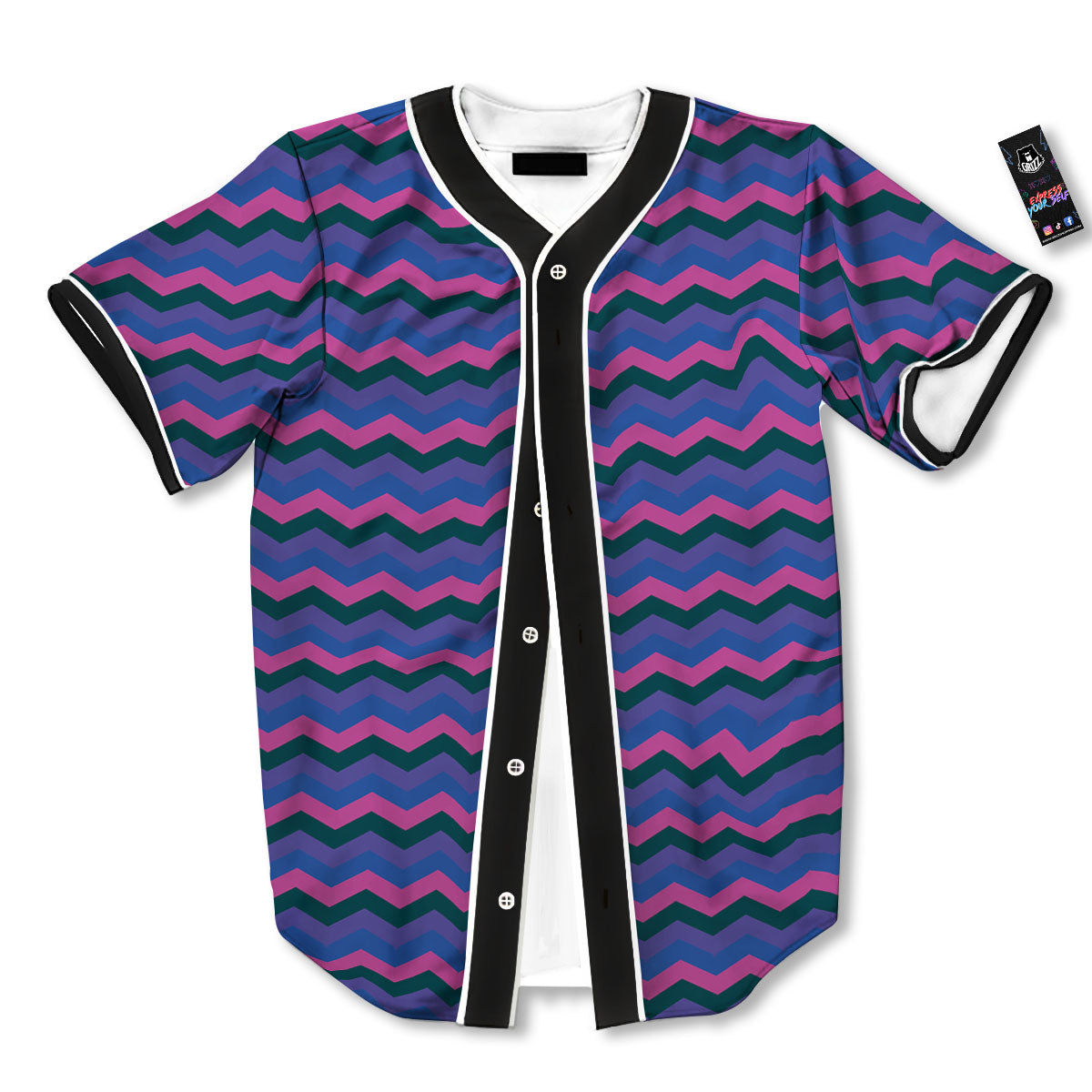 Zigzag Purple And Blue Print Pattern Baseball Jersey-grizzshop
