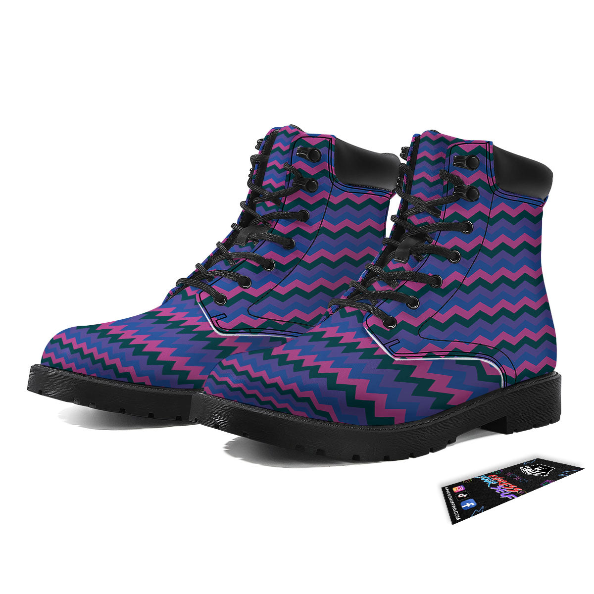 Zigzag Purple And Blue Print Pattern Boots-grizzshop
