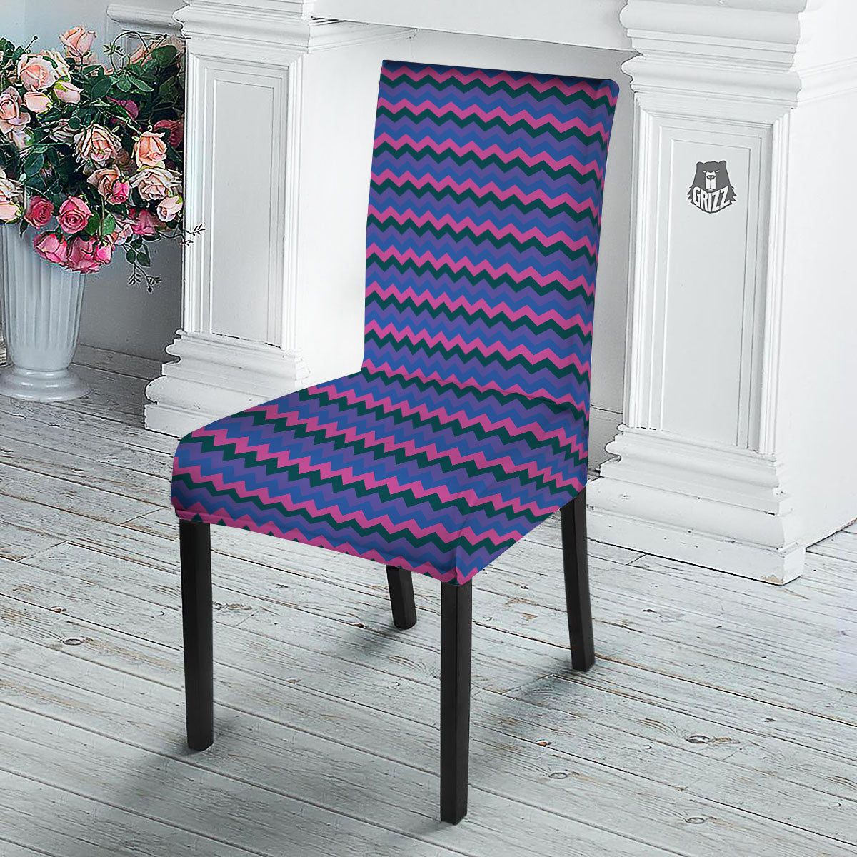 Zigzag Purple And Blue Print Pattern Dining Chair Slipcover-grizzshop