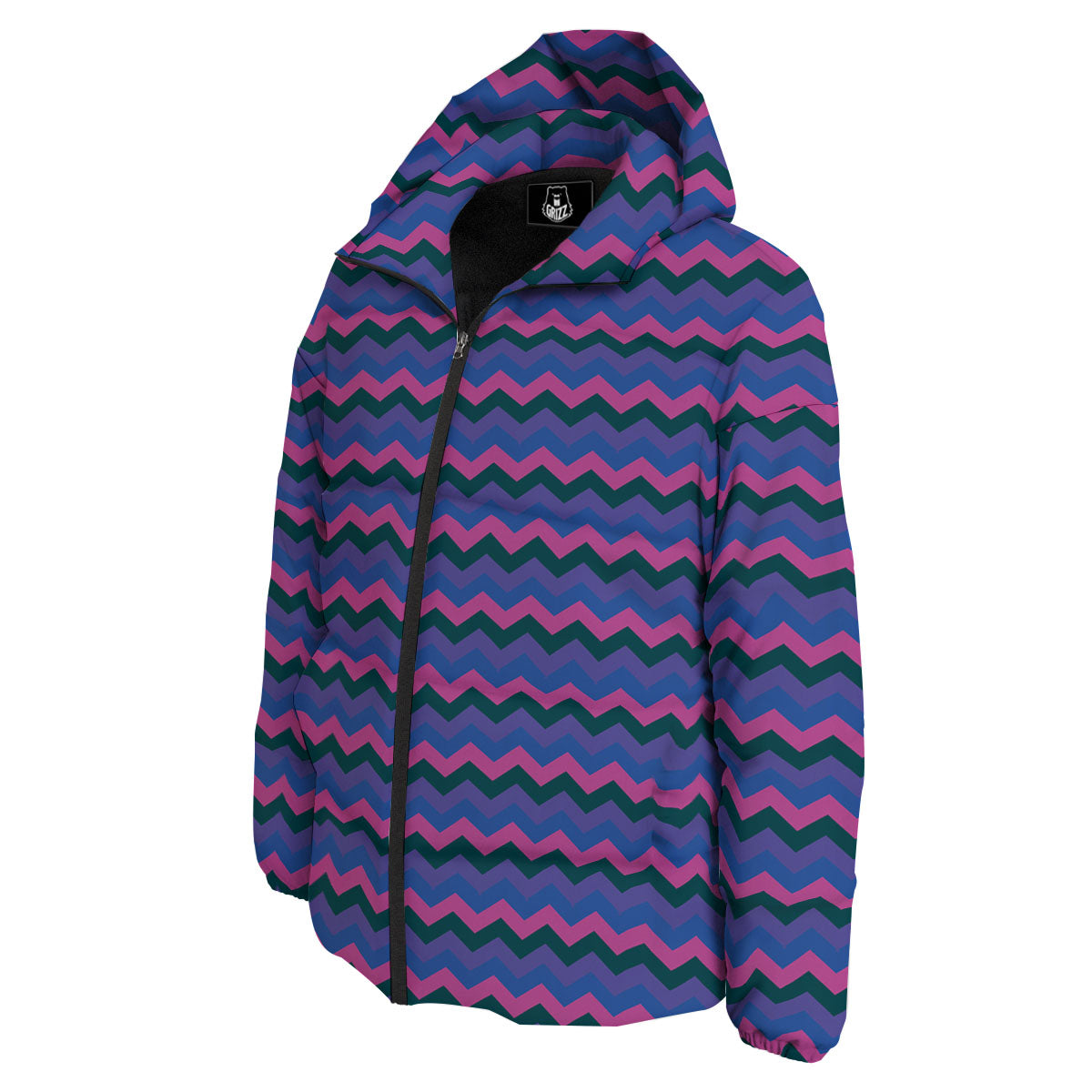 Zigzag Purple And Blue Print Pattern Down Jacket-grizzshop
