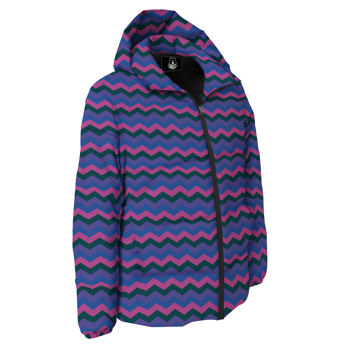 Zigzag Purple And Blue Print Pattern Down Jacket-grizzshop