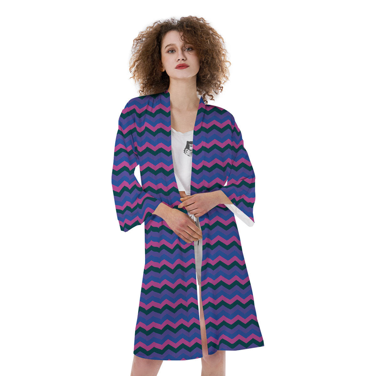 Zigzag Purple And Blue Print Pattern Kimono-grizzshop