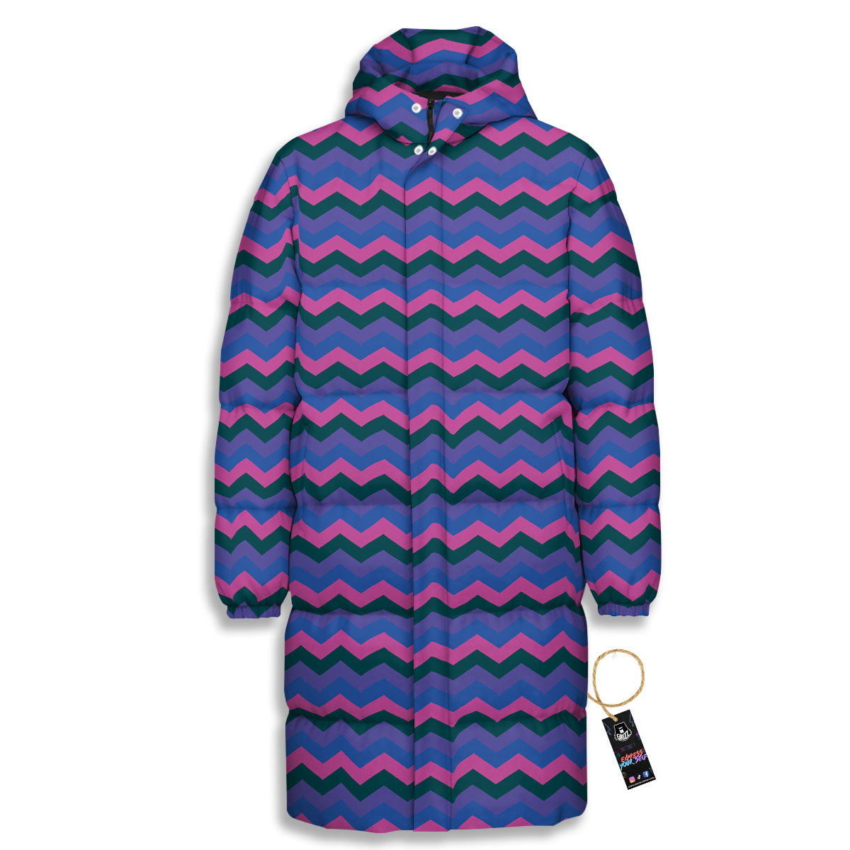 Zigzag Purple And Blue Print Pattern Long Down Jacket-grizzshop