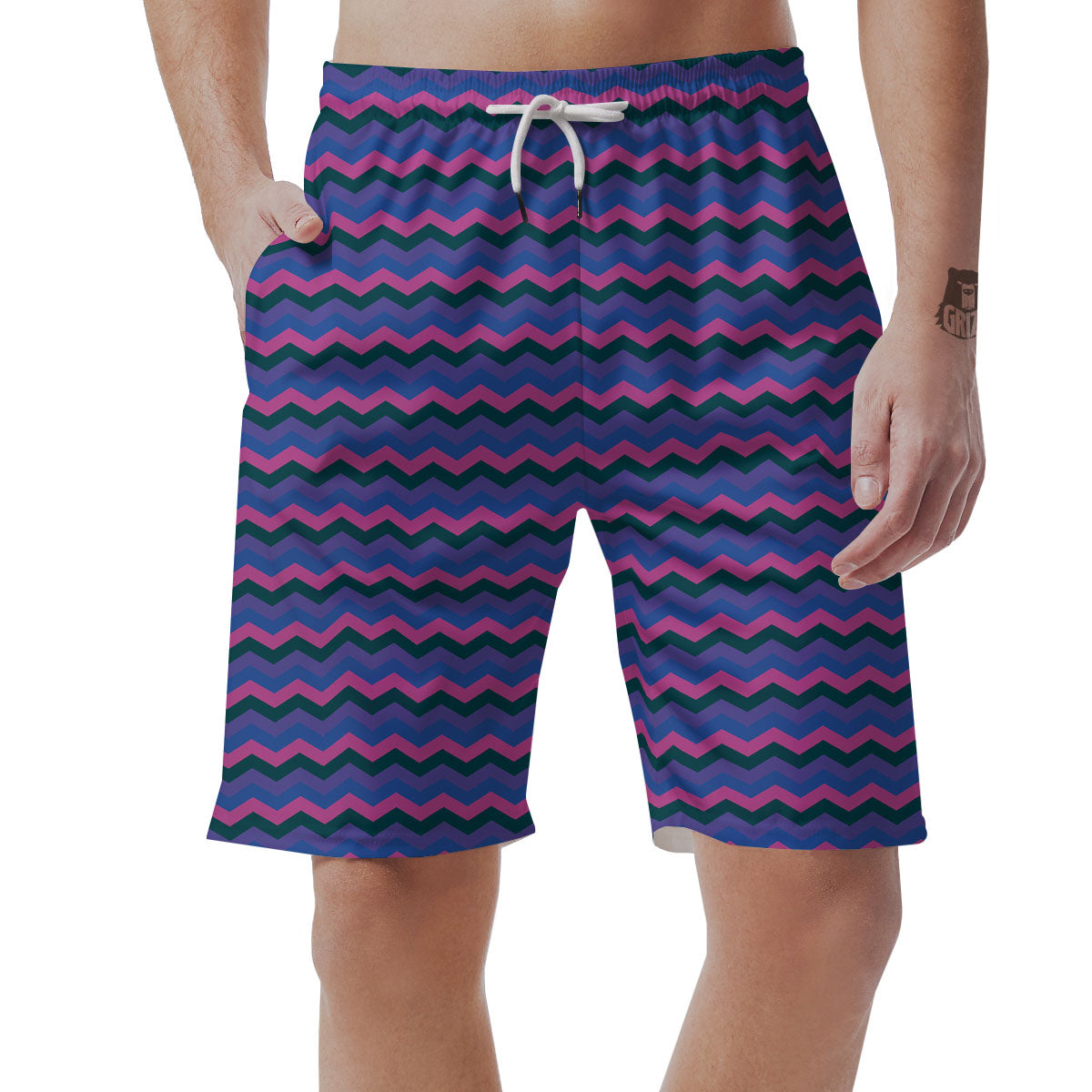 Zigzag Purple And Blue Print Pattern Men's Shorts-grizzshop