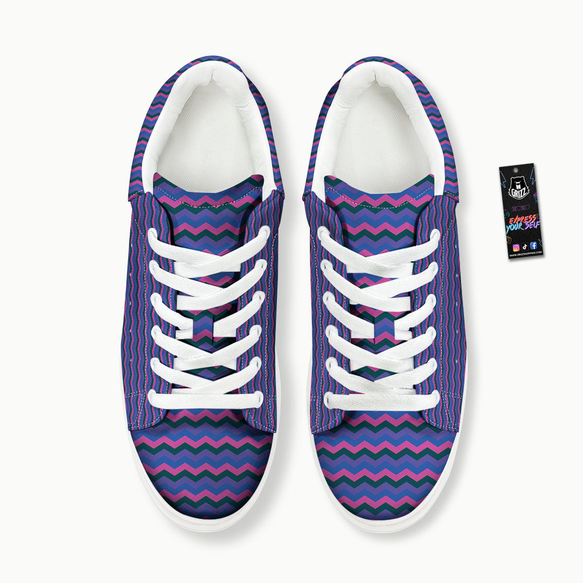 Zigzag Purple And Blue Print Pattern Platform Shoes-grizzshop
