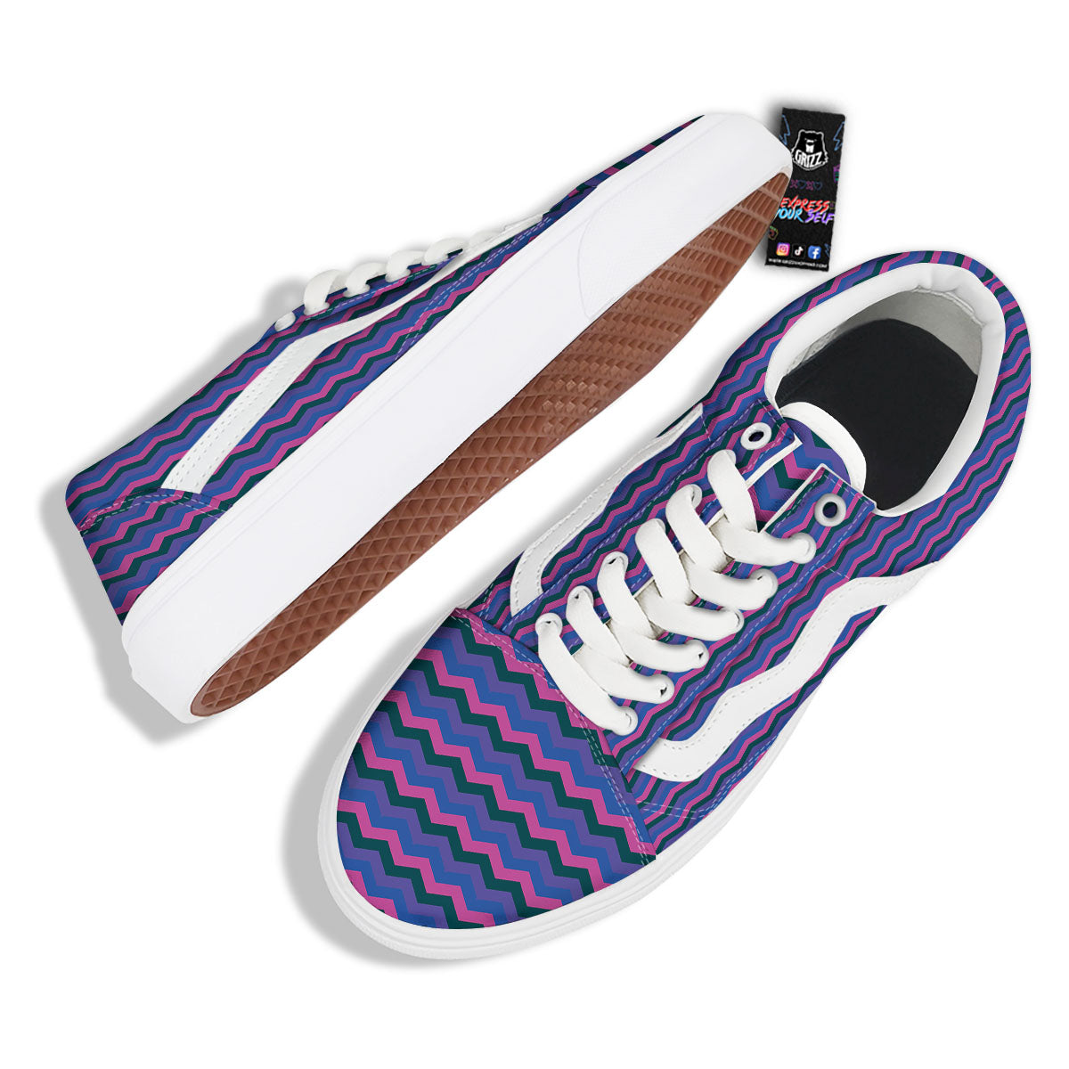 Zigzag Purple And Blue Print Pattern Skate Shoes-grizzshop