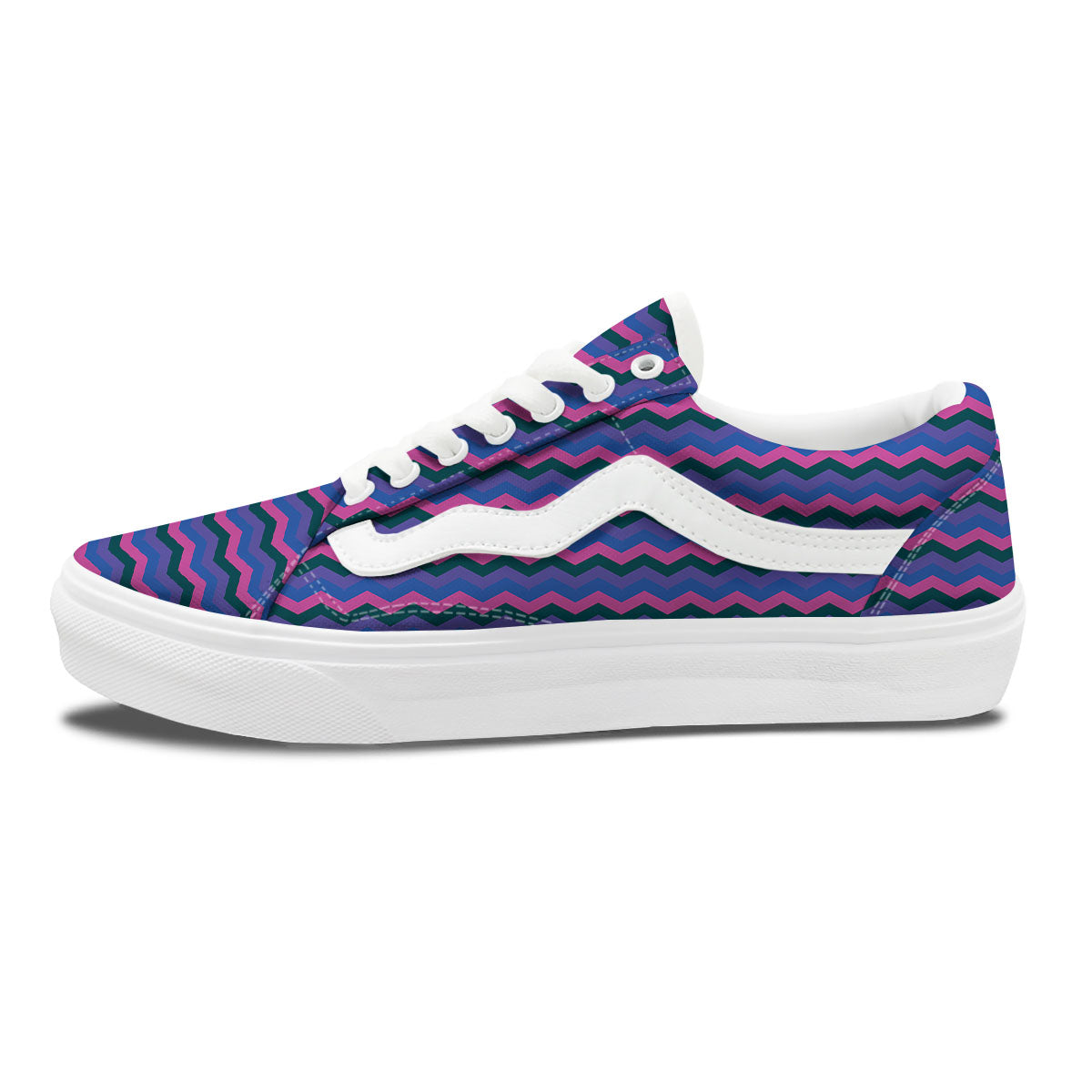 Zigzag Purple And Blue Print Pattern Skate Shoes-grizzshop