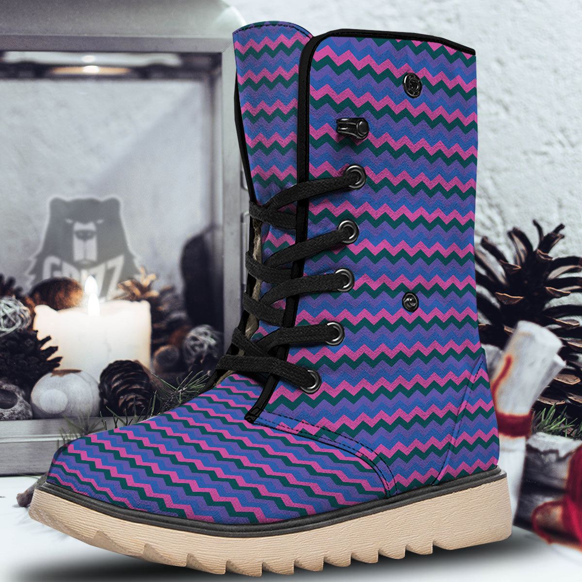 Zigzag Purple And Blue Print Pattern Snow Boots-grizzshop