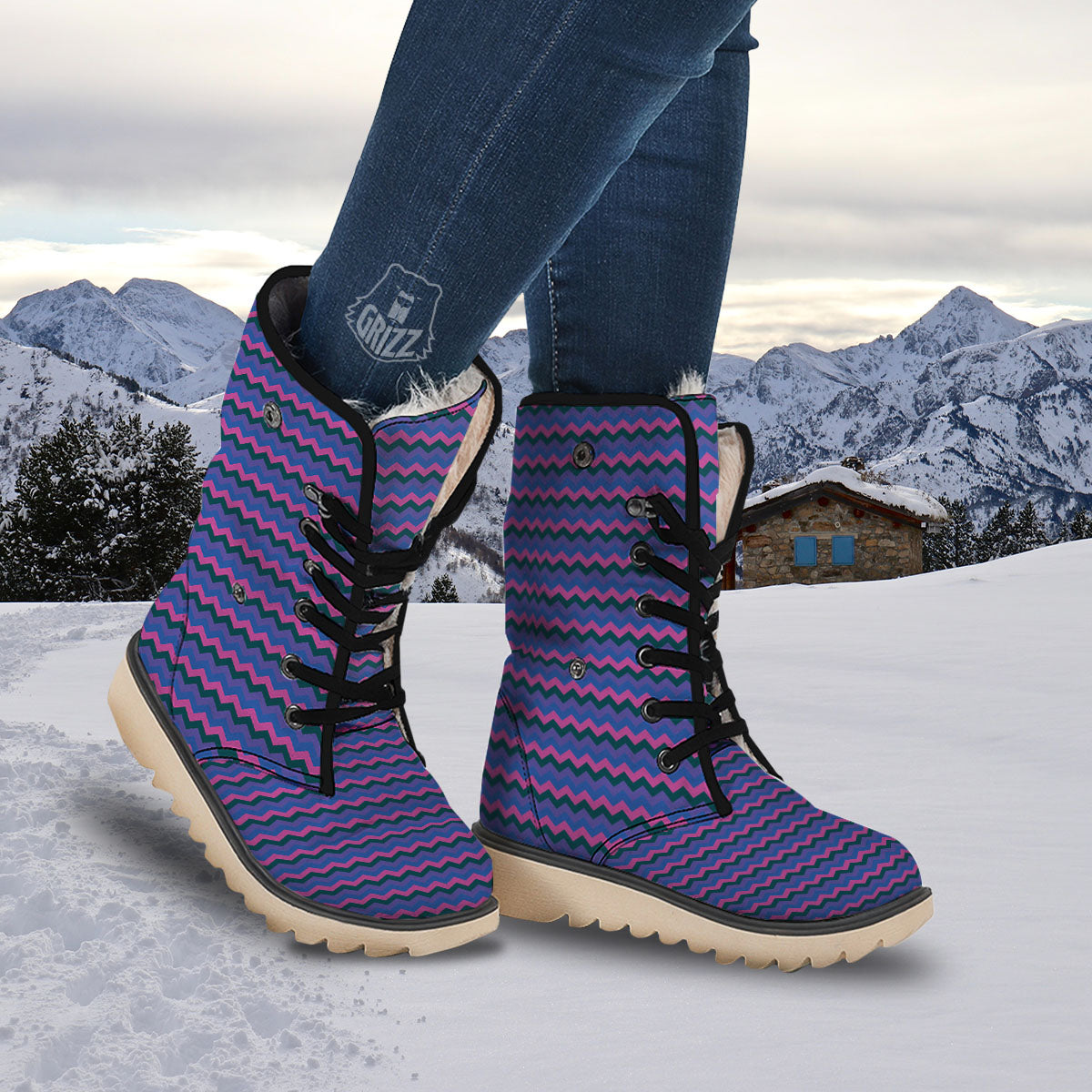 Zigzag Purple And Blue Print Pattern Snow Boots-grizzshop