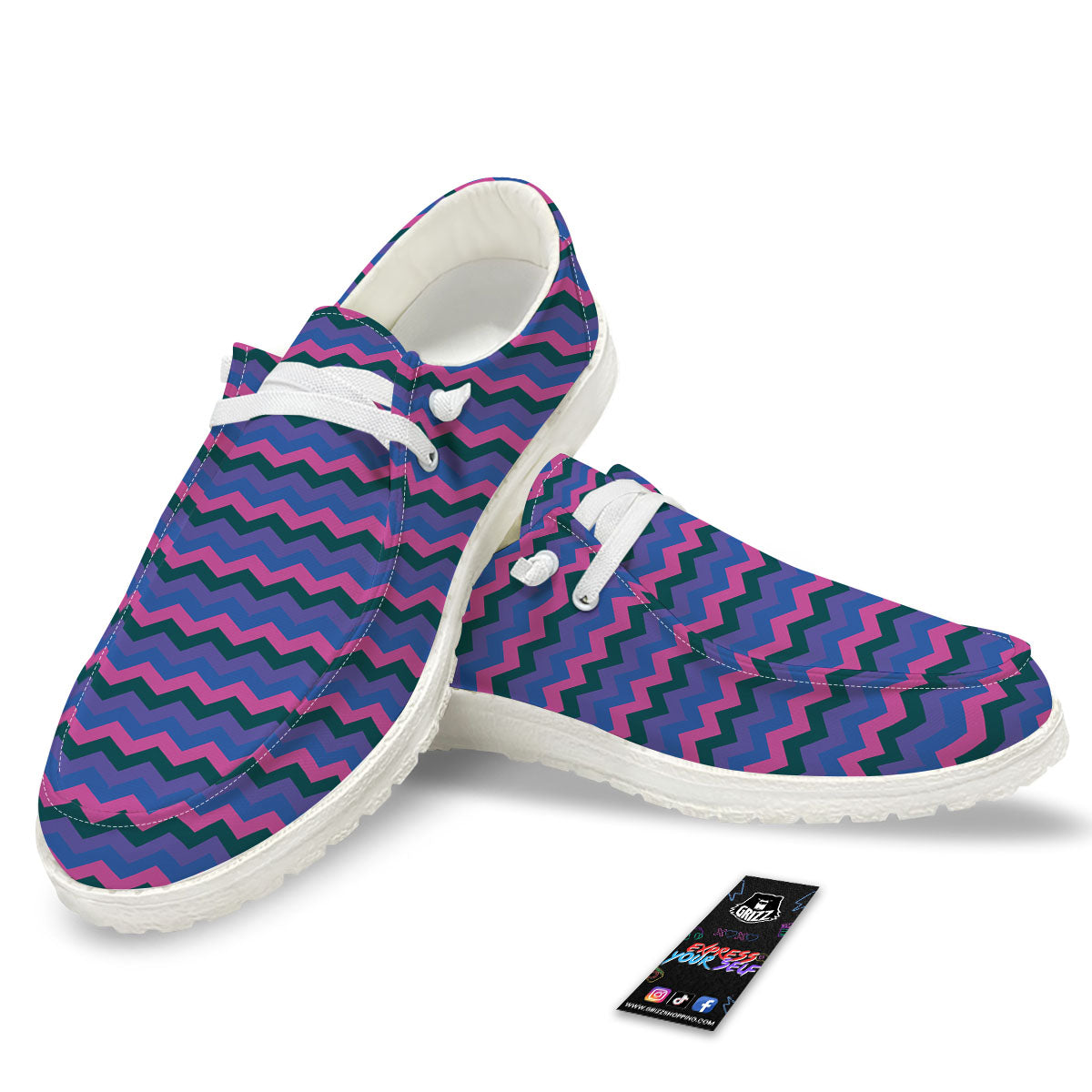 Zigzag Purple And Blue Print Pattern White Loafers-grizzshop