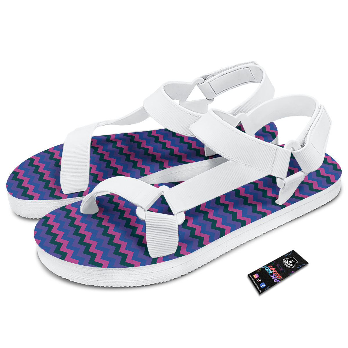 Zigzag Purple And Blue Print Pattern White Open Toe Sandals-grizzshop