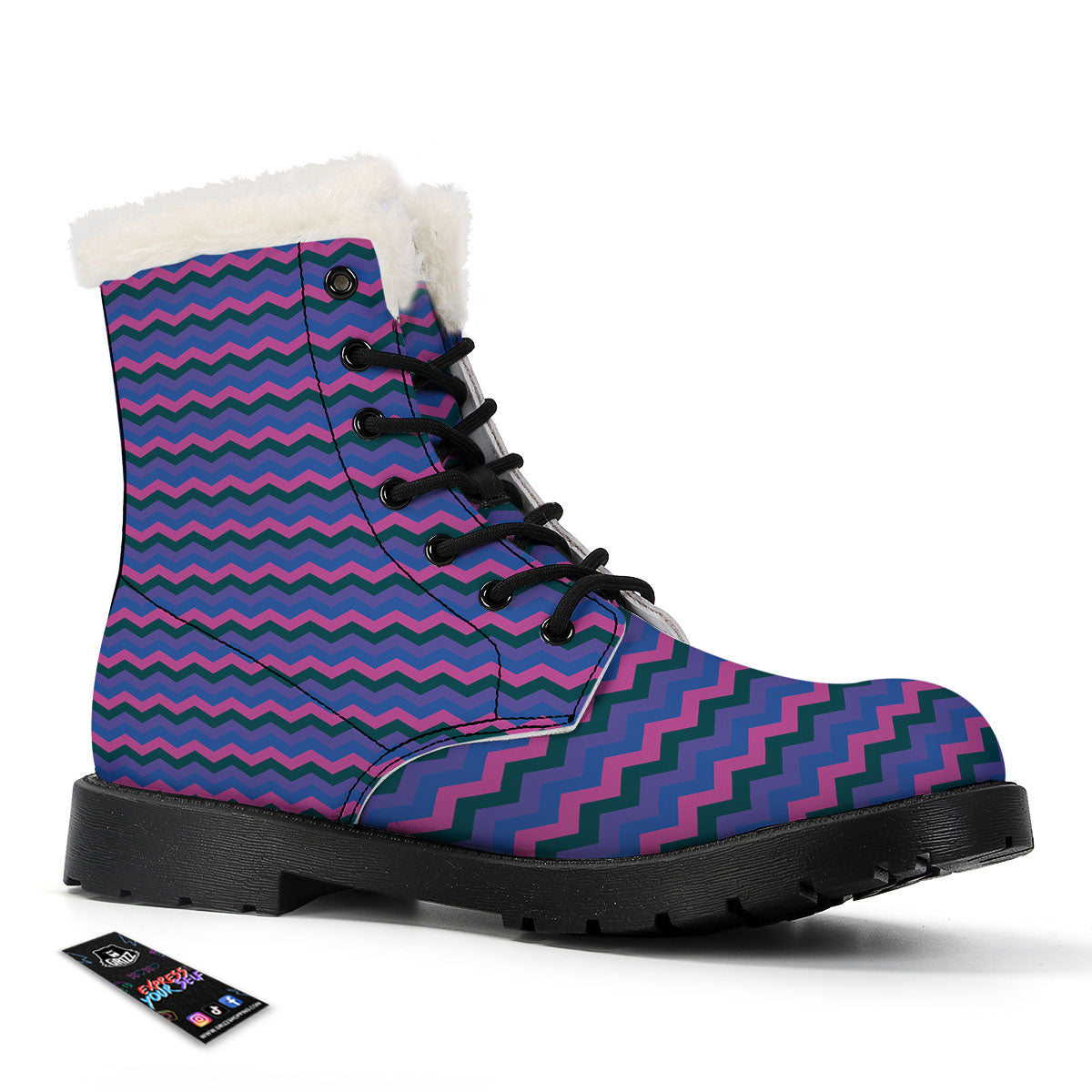 Zigzag Purple And Blue Print Pattern Winter Boots-grizzshop