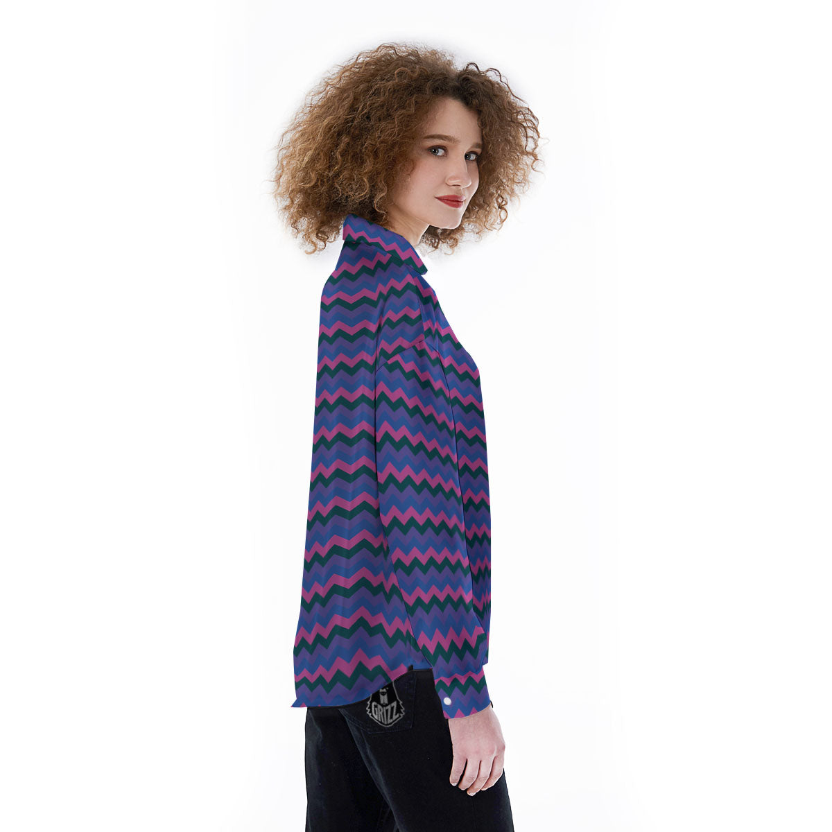 Zigzag Purple And Blue Print Pattern Women's Long Sleeve Shirts-grizzshop