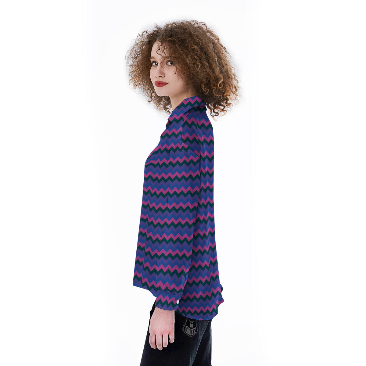 Zigzag Purple And Blue Print Pattern Women's Long Sleeve Shirts-grizzshop