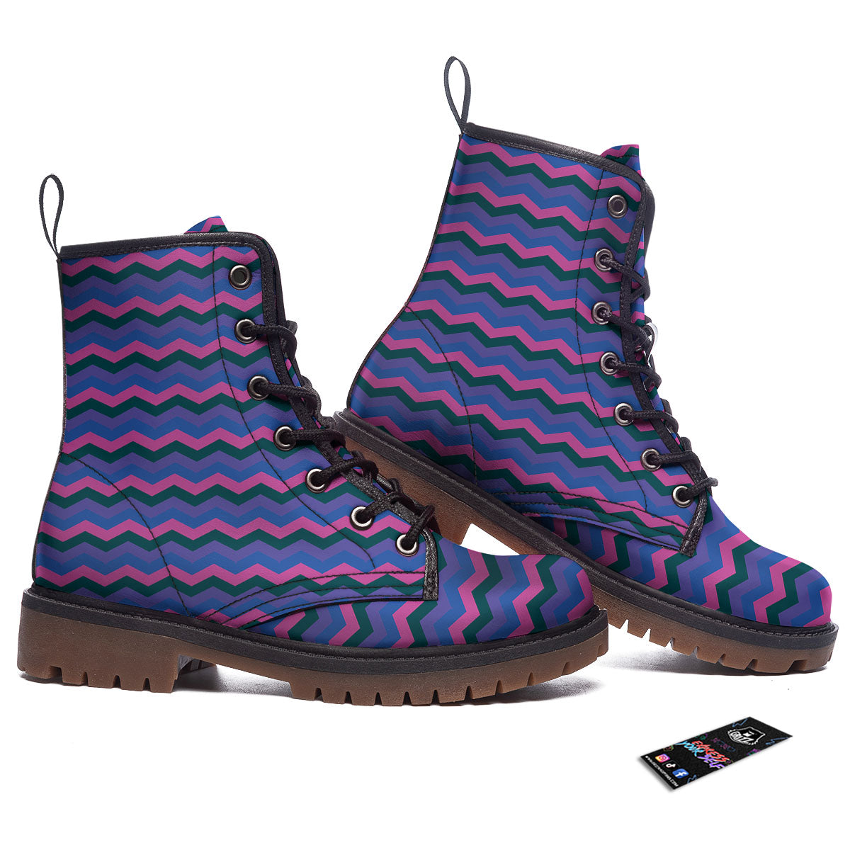Zigzag Purple And Blue Print Pattern Work Boots-grizzshop