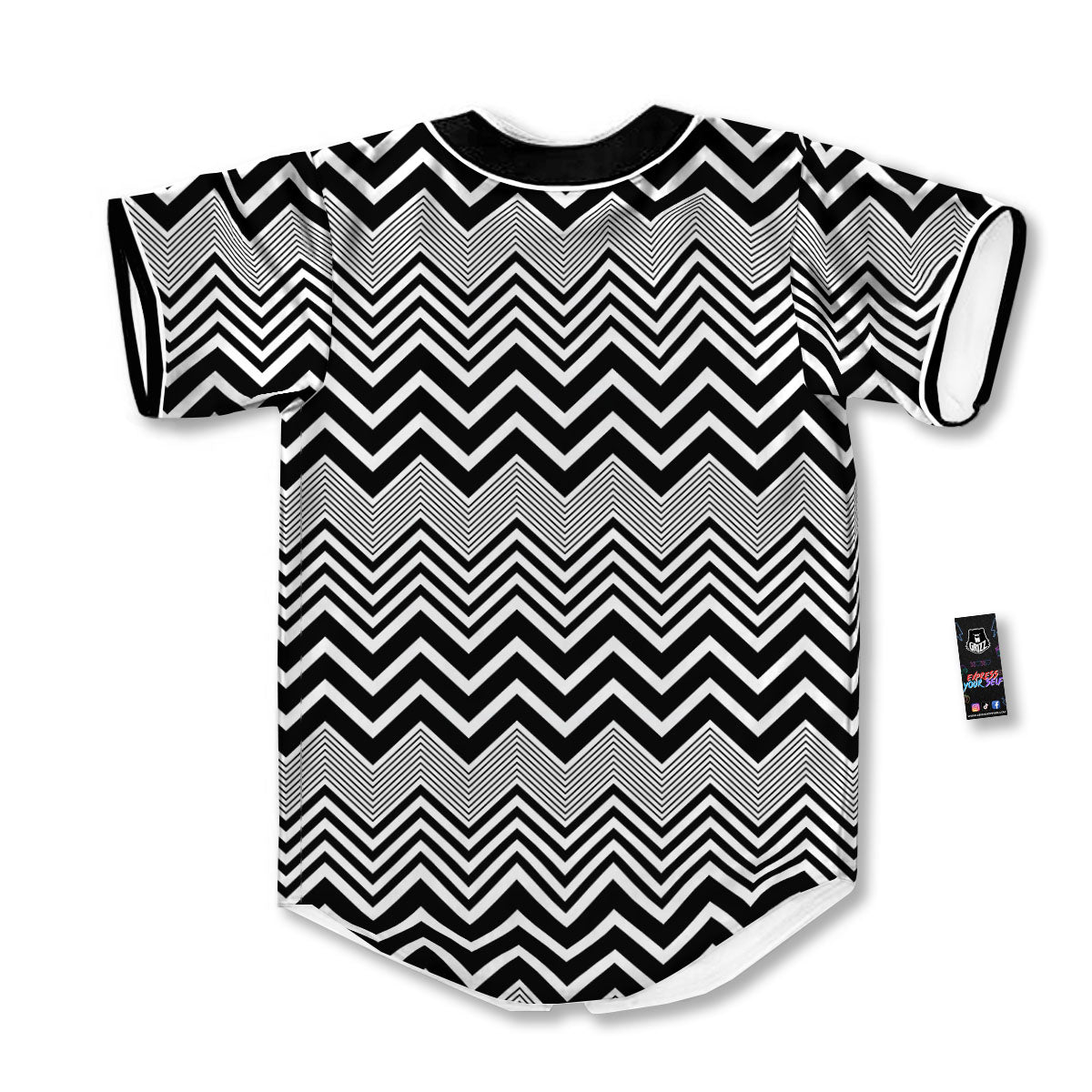 Zigzag White And Black Print Pattern Baseball Jersey-grizzshop