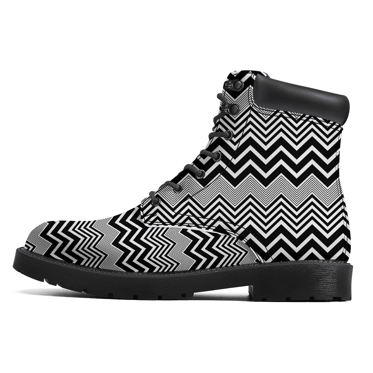 Zigzag White And Black Print Pattern Boots-grizzshop