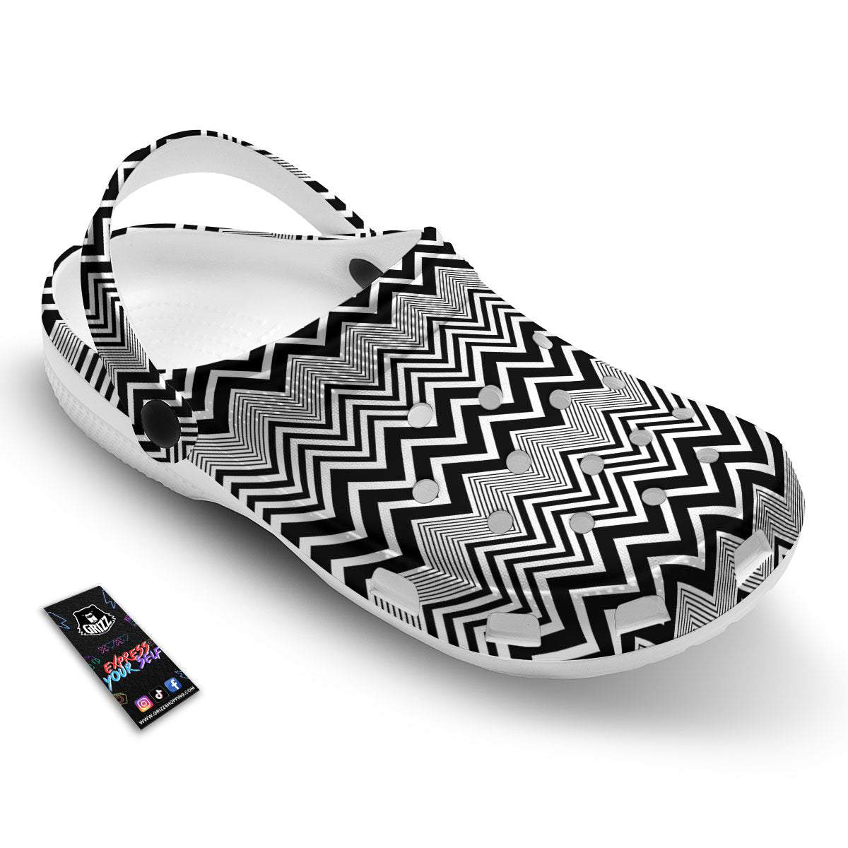 Zigzag White And Black Print Pattern Clog-grizzshop