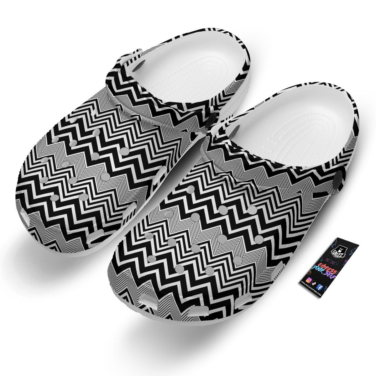 Zigzag White And Black Print Pattern Clog-grizzshop