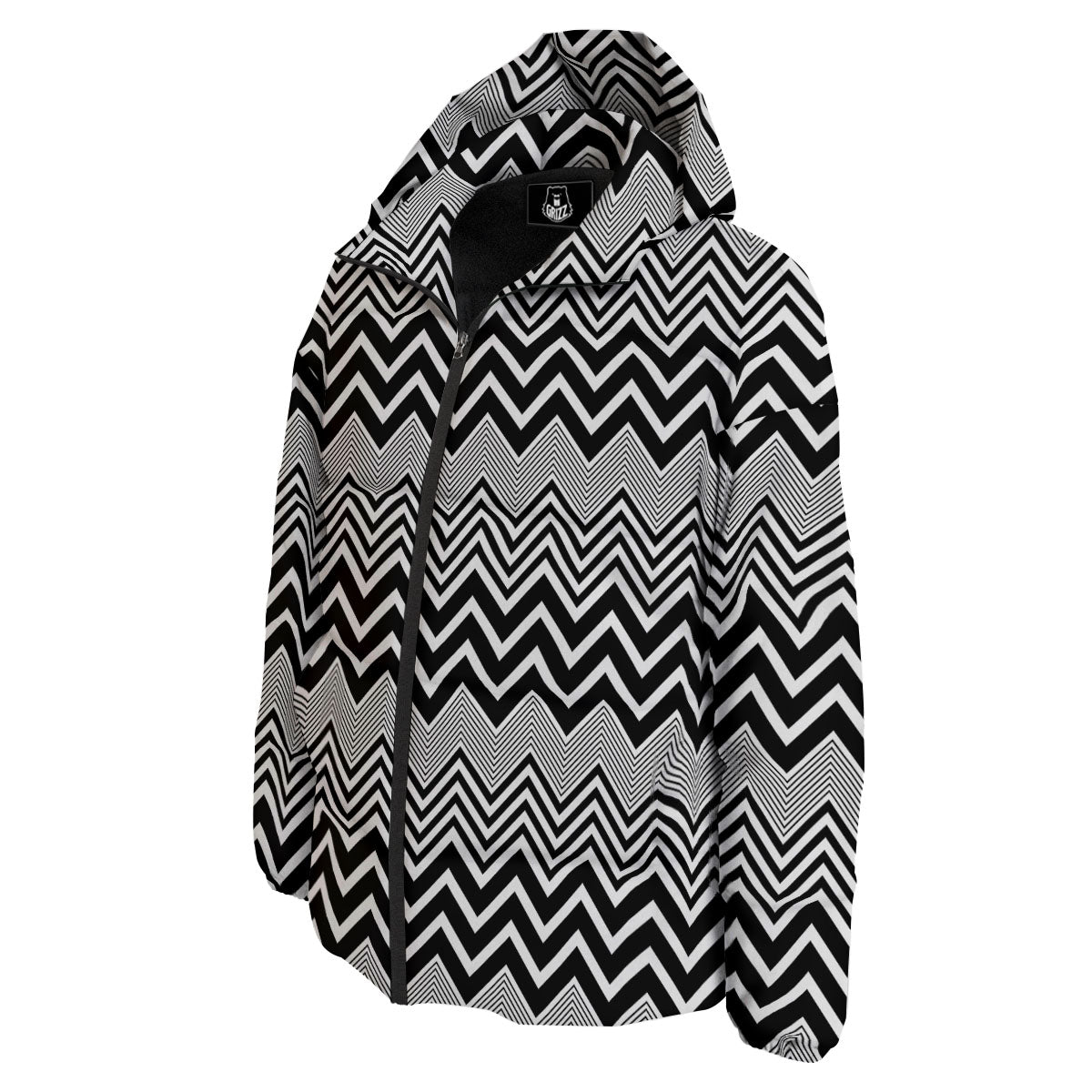 Zigzag White And Black Print Pattern Down Jacket-grizzshop