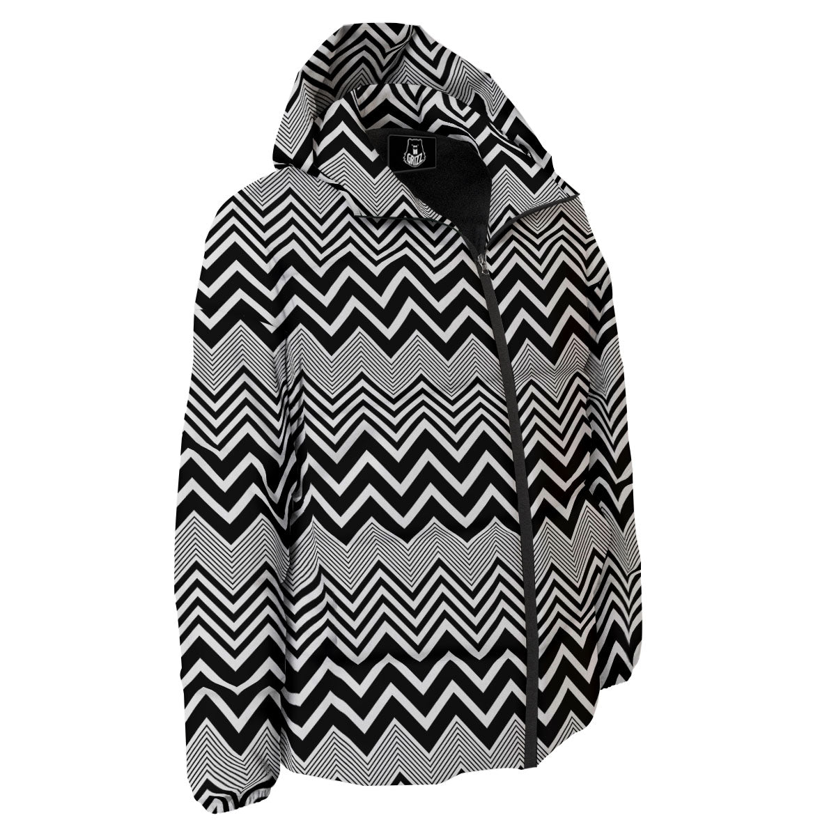 Zigzag White And Black Print Pattern Down Jacket-grizzshop