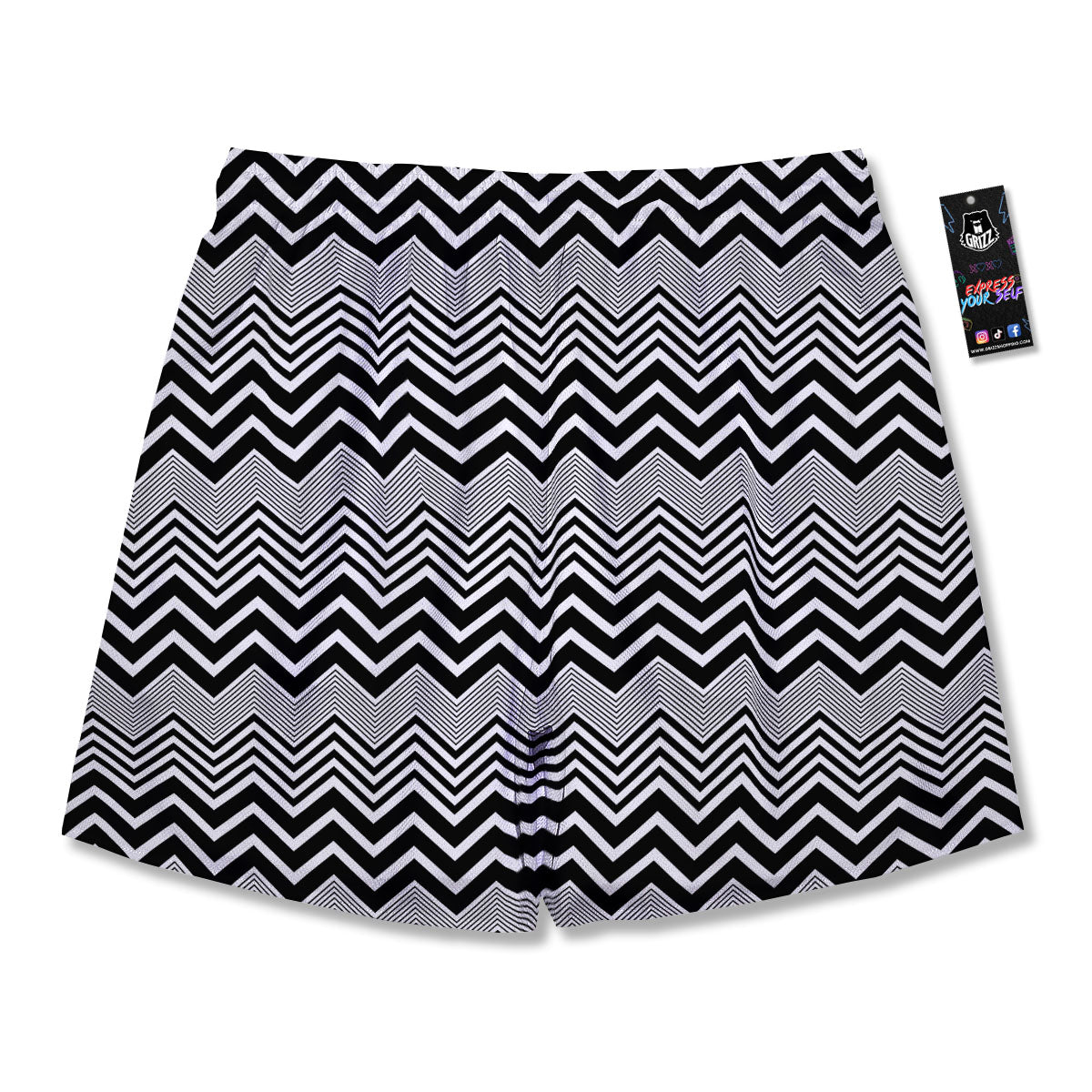 Zigzag White And Black Print Pattern Men's Running Shorts-grizzshop