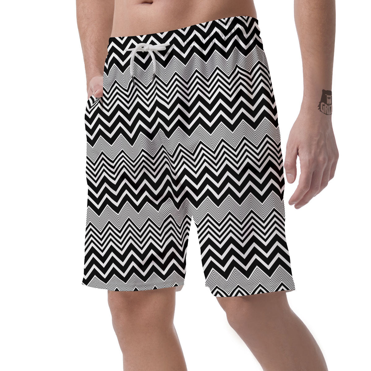 Zigzag White And Black Print Pattern Men's Shorts-grizzshop