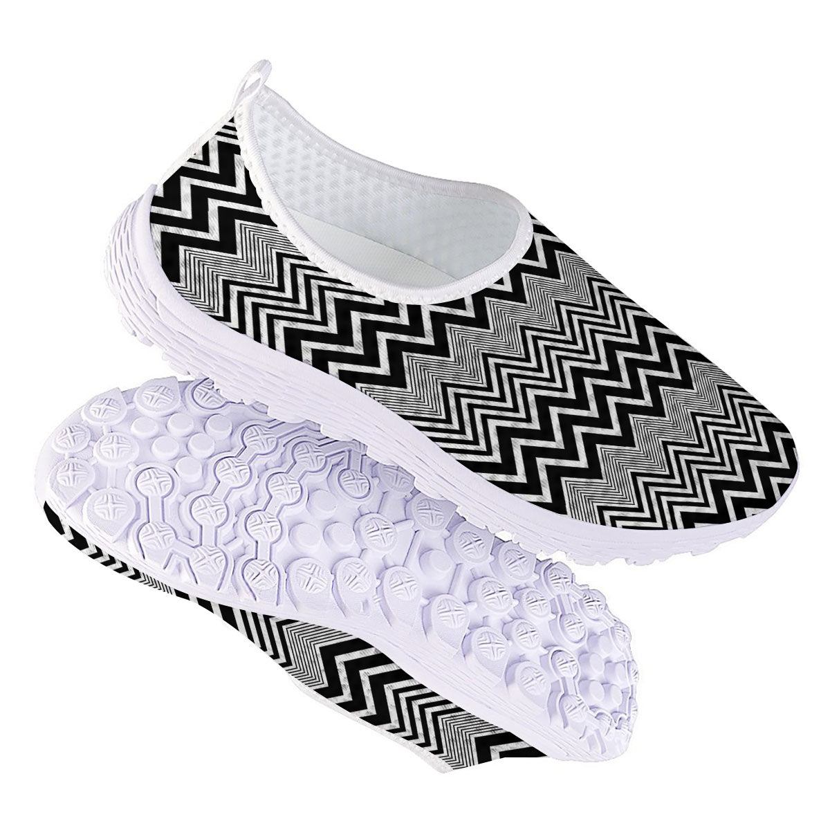 Zigzag White And Black Print Pattern Nurse Shoes-grizzshop