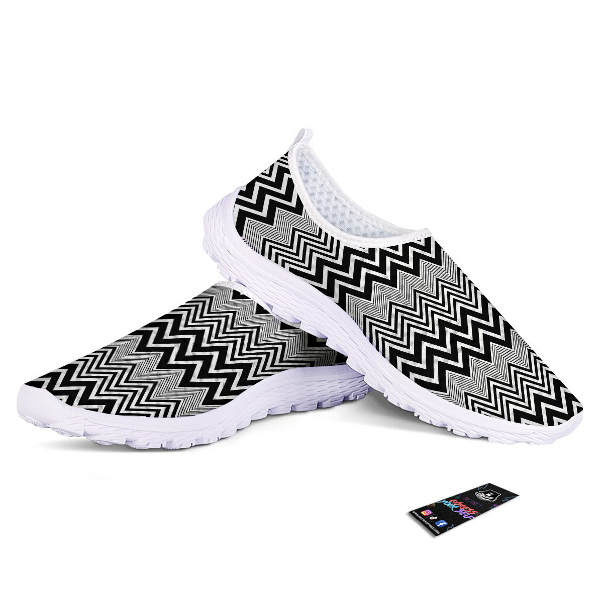 Zigzag White And Black Print Pattern Nurse Shoes-grizzshop