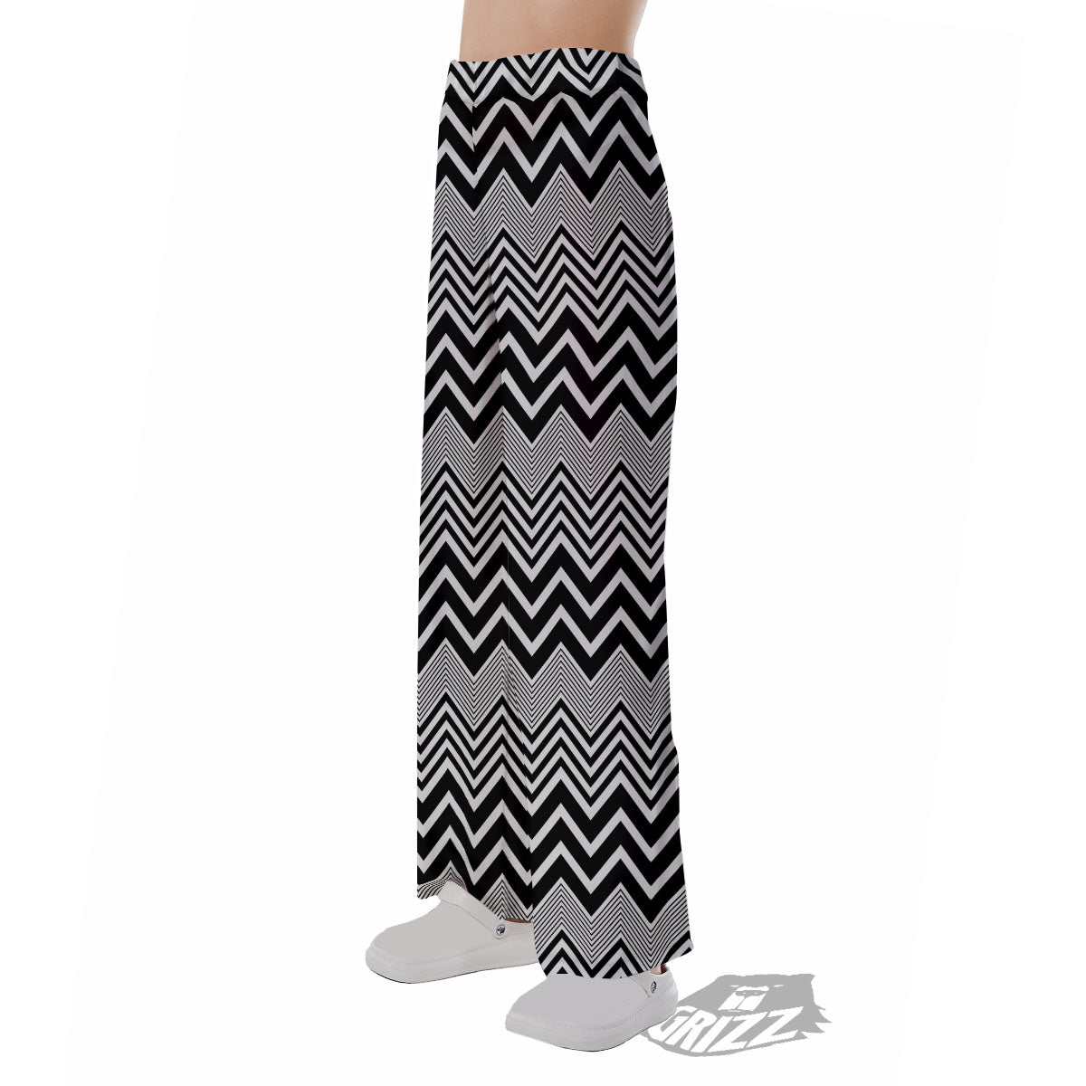 Zigzag White And Black Print Pattern Pajama Pants-grizzshop