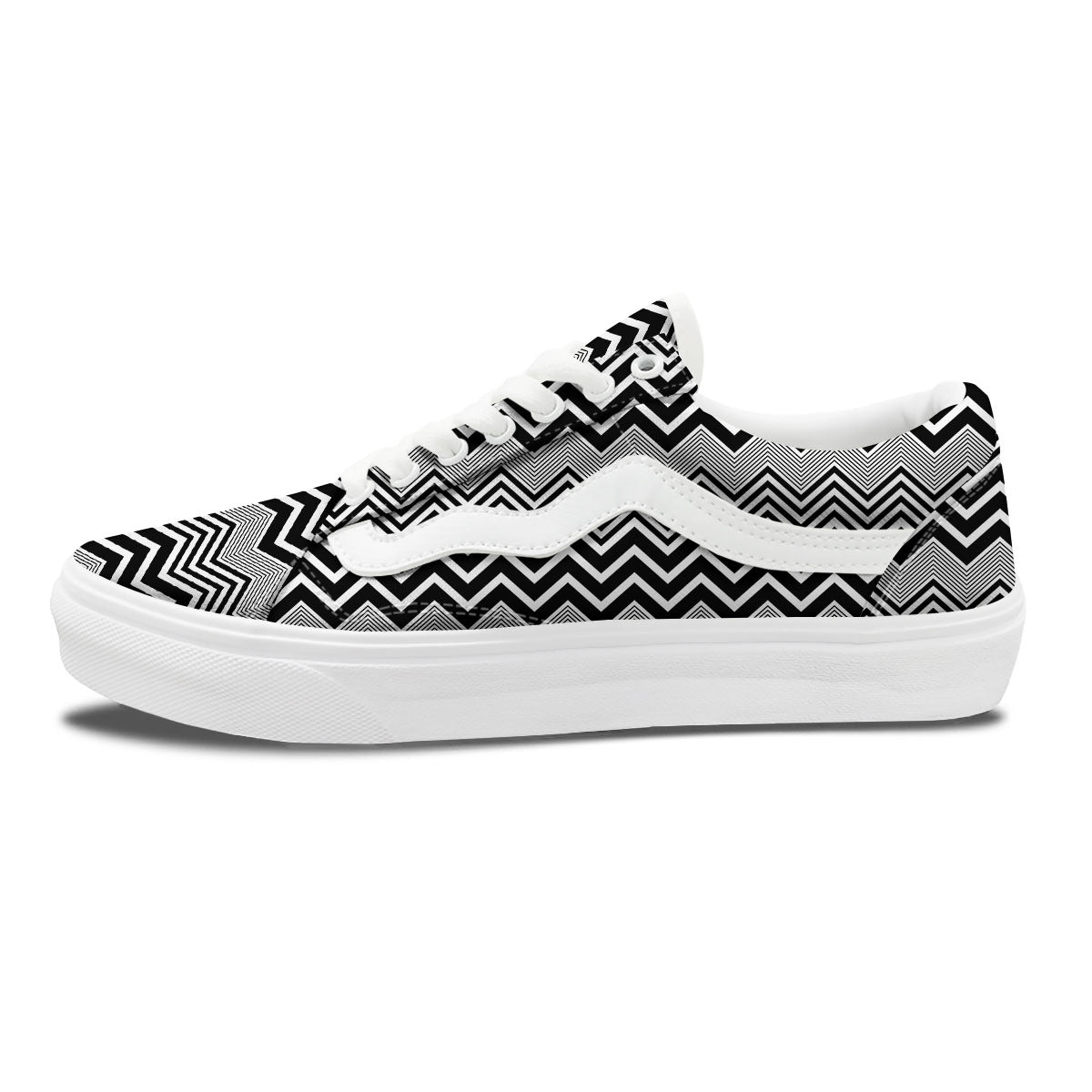 Zigzag White And Black Print Pattern Skate Shoes-grizzshop