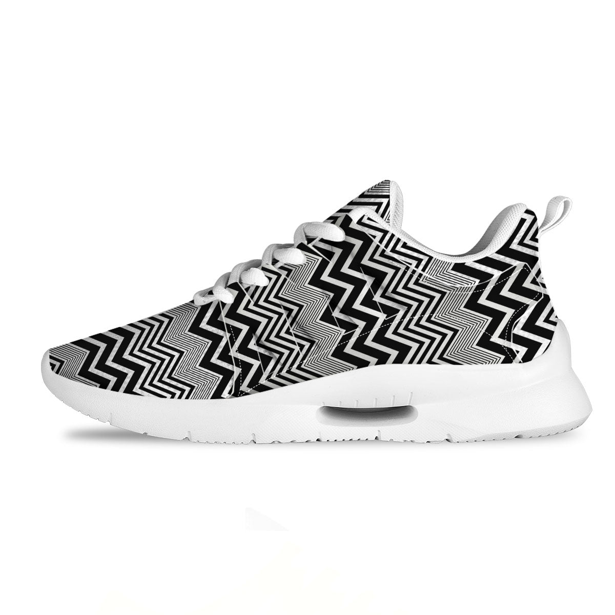 Zigzag White And Black Print Pattern Tennis Shoes-grizzshop