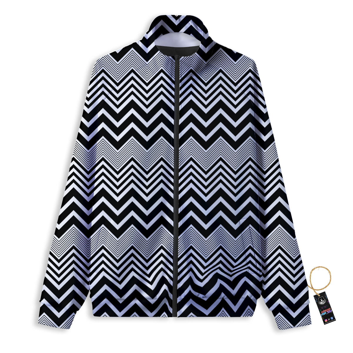 Zigzag White And Black Print Pattern Track Jacket-grizzshop