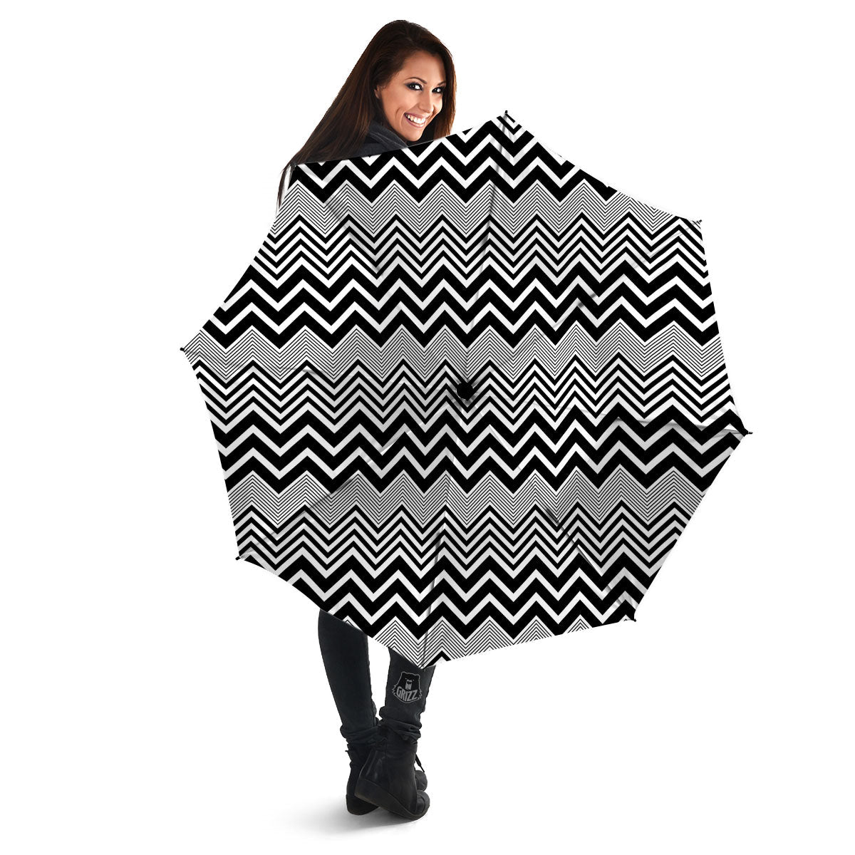 Zigzag White And Black Print Pattern Umbrella-grizzshop