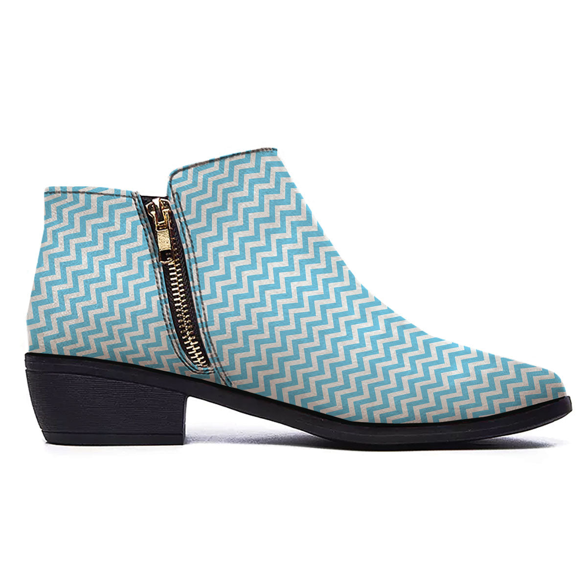 Zigzag White And Blue Print Pattern Ankle Boots-grizzshop