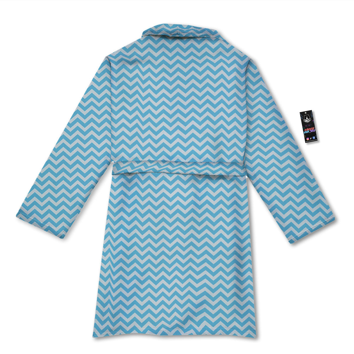 Zigzag White And Blue Print Pattern Bathrobe-grizzshop