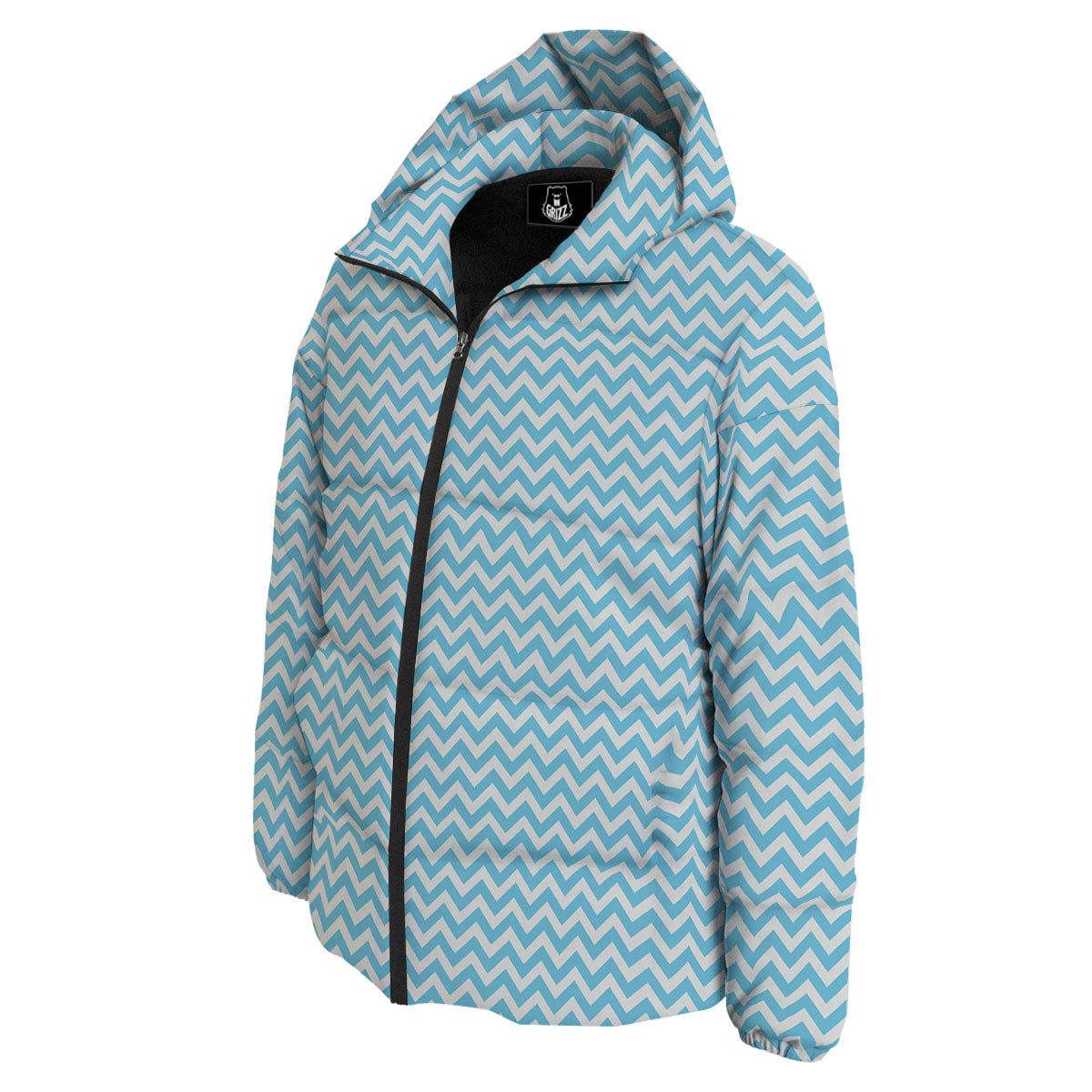 Zigzag White And Blue Print Pattern Down Jacket-grizzshop