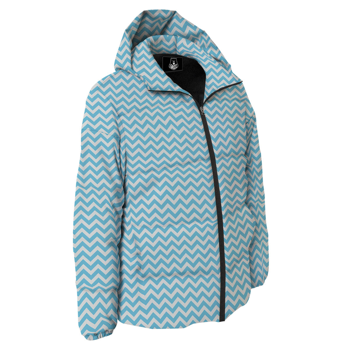 Zigzag White And Blue Print Pattern Down Jacket-grizzshop