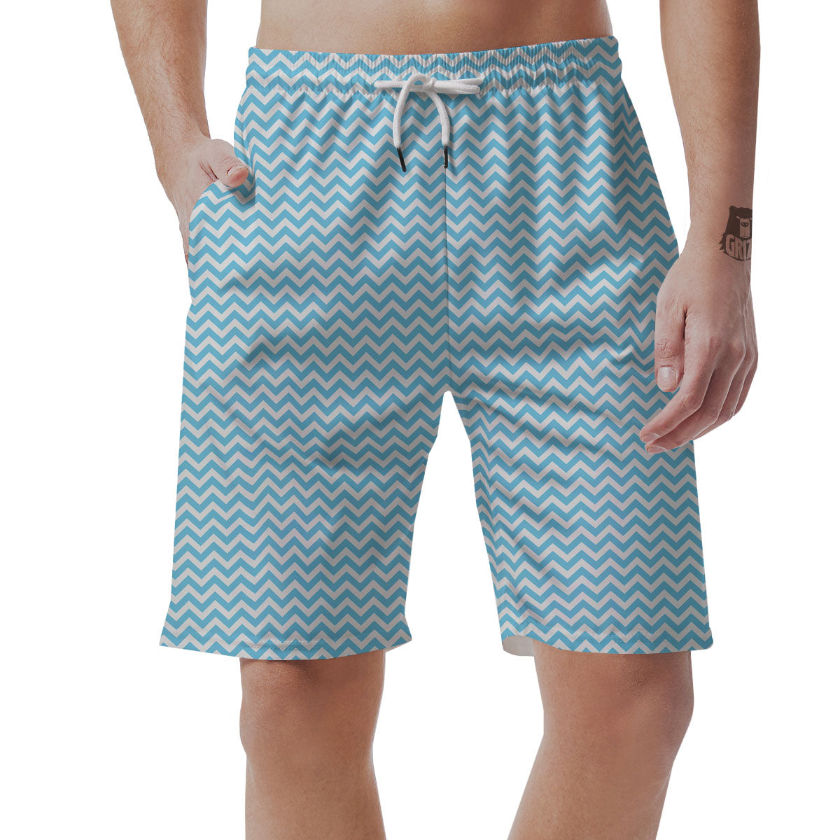 Zigzag White And Blue Print Pattern Men's Shorts-grizzshop