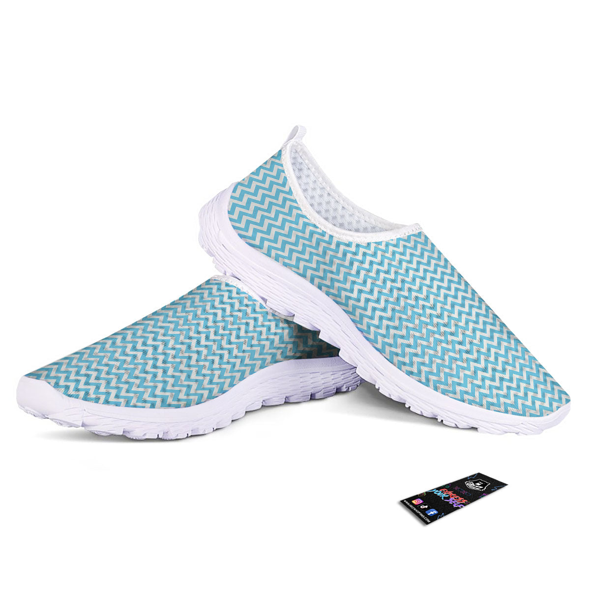 Zigzag White And Blue Print Pattern Nurse Shoes-grizzshop