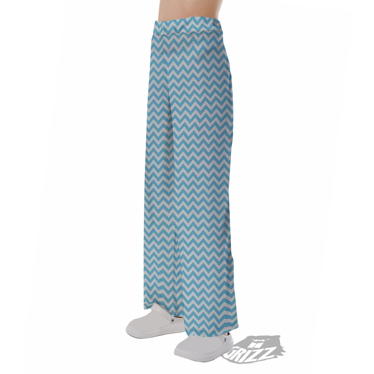 Zigzag White And Blue Print Pattern Pajama Pants-grizzshop