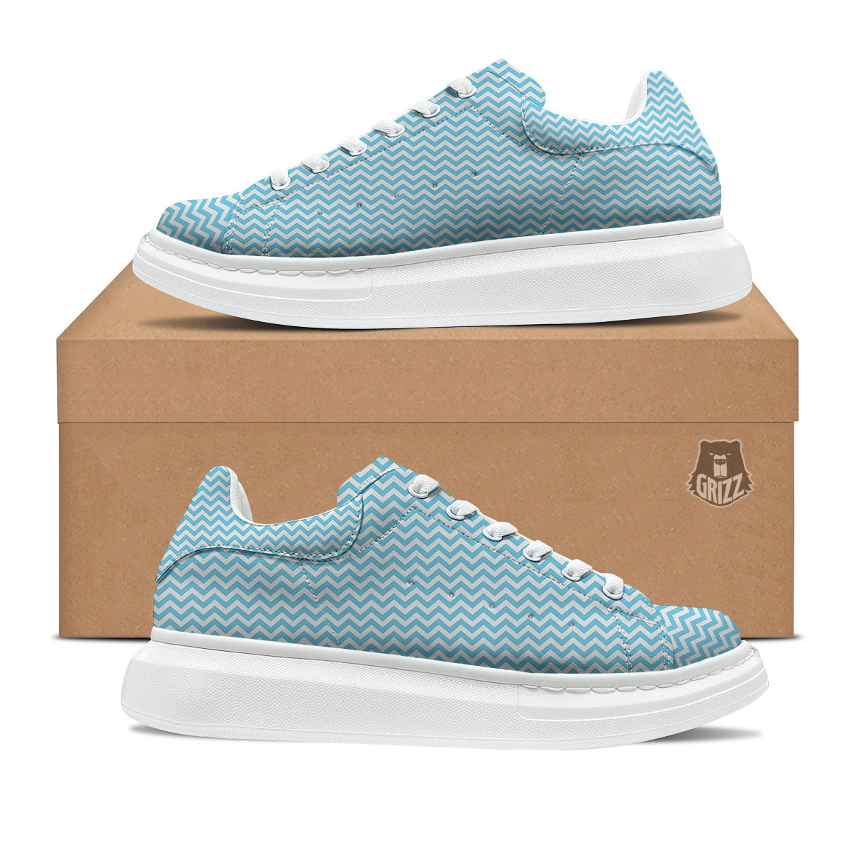 Zigzag White And Blue Print Pattern Platform Shoes-grizzshop