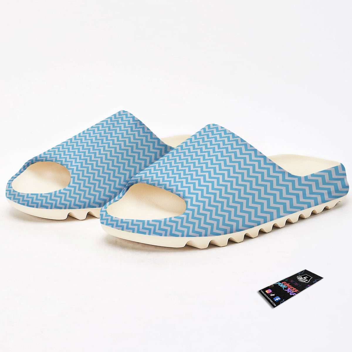 Zigzag White And Blue Print Pattern Sandals-grizzshop