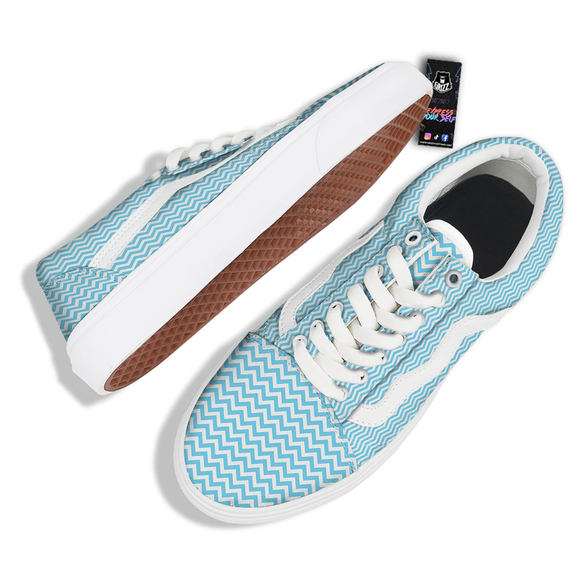 Zigzag White And Blue Print Pattern Skate Shoes-grizzshop