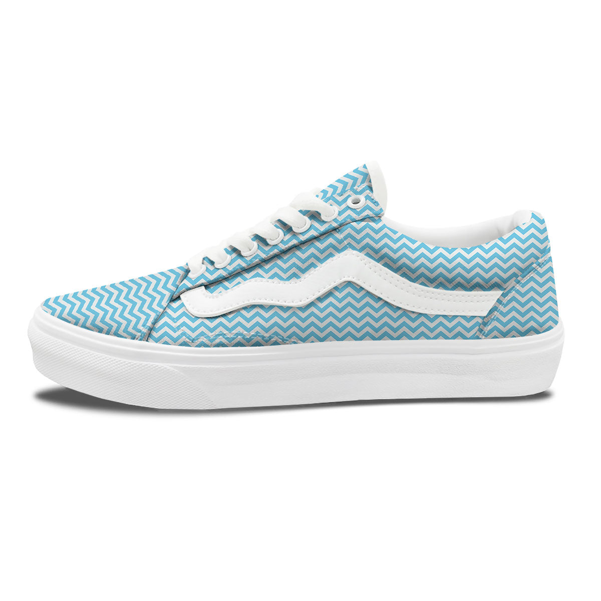 Zigzag White And Blue Print Pattern Skate Shoes-grizzshop