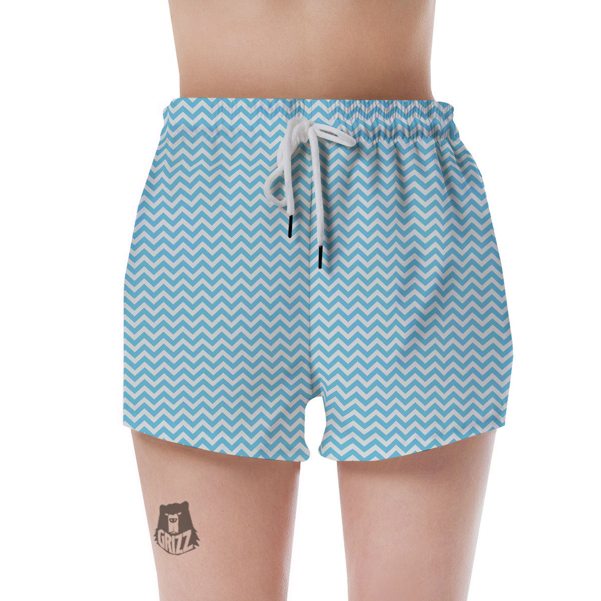 Zigzag White And Blue Print Pattern Women's Shorts-grizzshop